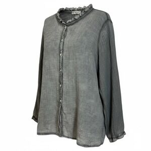 Cobblestone Living Gray Ruffled Collar Button Up Shirt Made in‎ Italy L XL